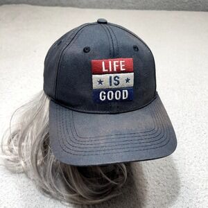 Life is Good Hat Cap Snap Back Gray Men Patriotic USA Flag Retro Streetwear
